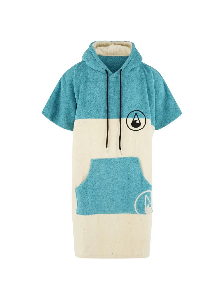 Poncho plaja dama colorat, pentru plaja, scuba sau surfing, culoare alb-crem cu albastru