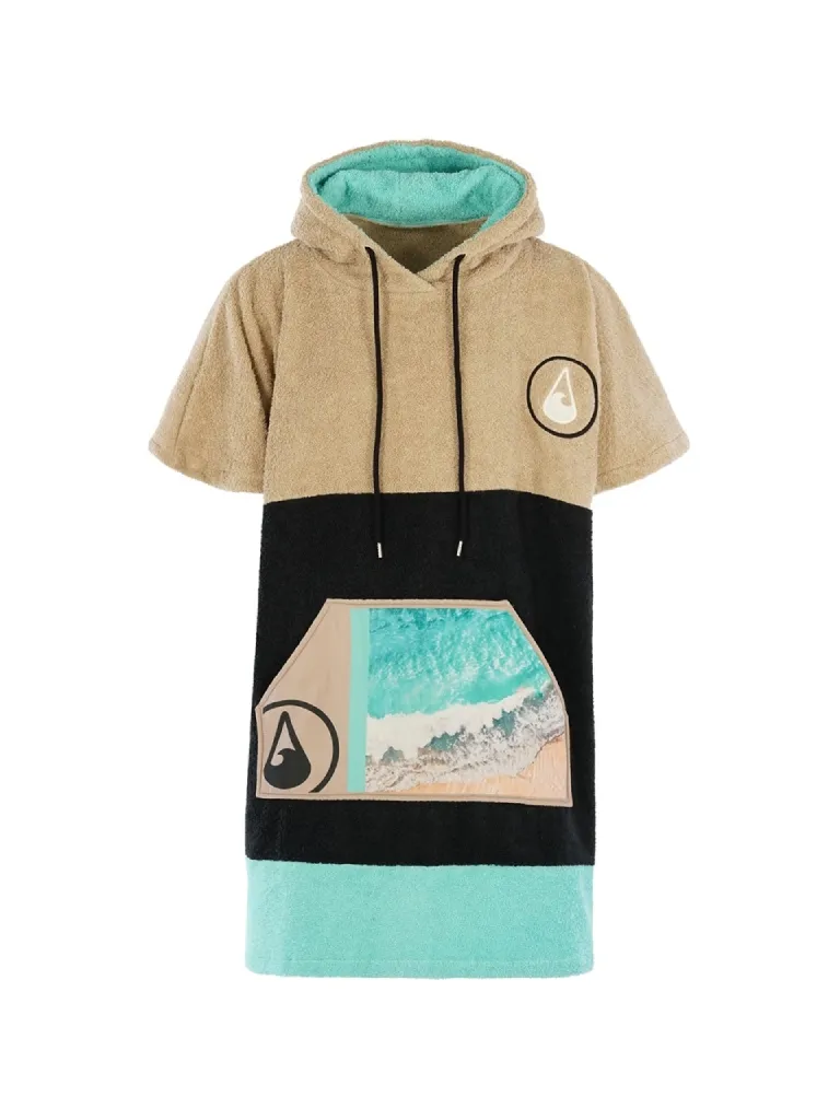 Poncho plaja dama colorat, pentru plaja, scuba sau surfing, culoare crem, negru, albastru deschis