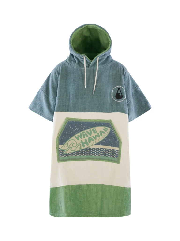 Poncho barbati, pentru plaja, scuba sau surfing, albastru deschis cu verde si bej
