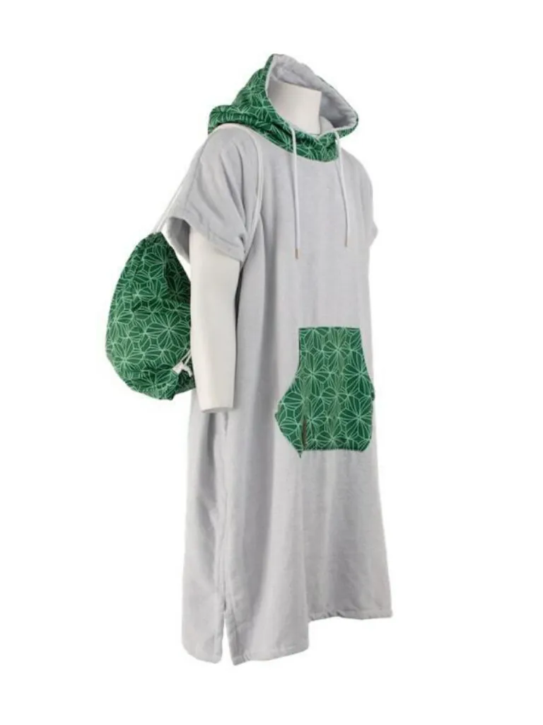 Poncho plaja dama culoare gri cu verde